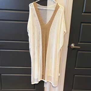 Cupshe White and Tan Knit Swim Coverup